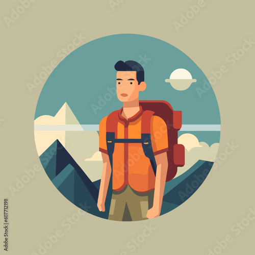 camping backpacker character vector, very suitable for adventure, outdoor, camp, expedition. etc