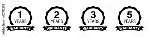 1, 2, 3, 5 years warranty label or seal flat icon in black and white color. Vector Illustration. 