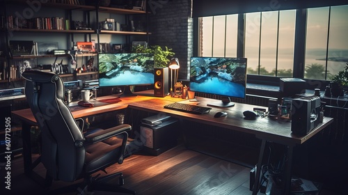 Modern and Inviting Home Office Workspace Interior. Generative AI