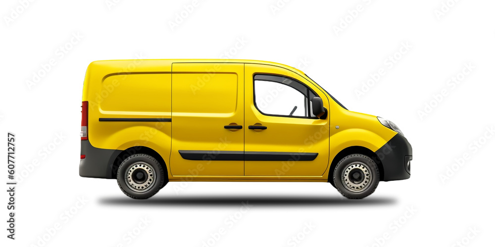 yellow mini van truck isolated on white