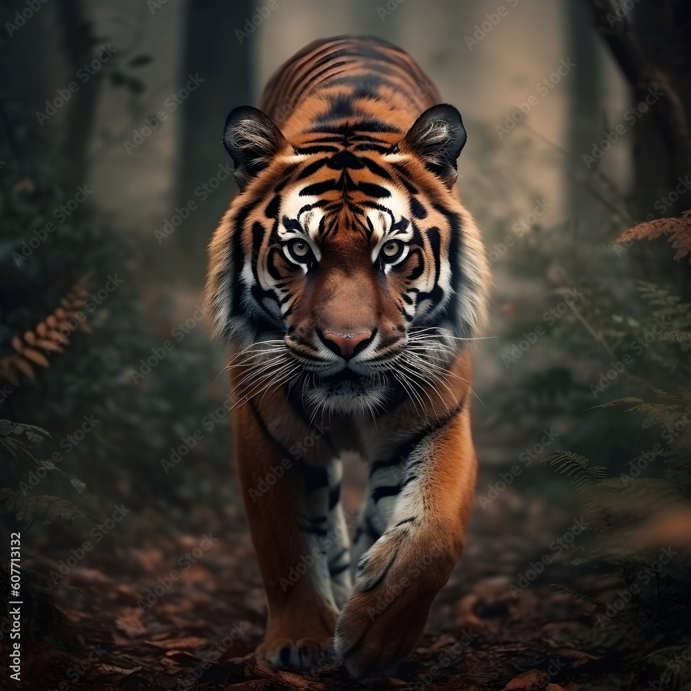 Majestic Tiger in the Wild - Creative wildlife photography capturing a calm yet fierce tiger in its natural forest habitat. Witness the raw beauty and power of this captivating creature! Majestic Tiger in the Wild - Creative wildlife photography capturing a calm yet fierce tiger in its natural forest habitat. Witness the raw beauty and power of this captivating creature!