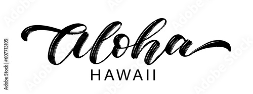 ALOHA HAWAII text. Summer word Aloha Hawaii quote. Brush Calligraphy text aloha hawaii. Hand Lettering Design. Summer print for girls t shirt, tee, poster. Tropical Vector illustration phrase.
