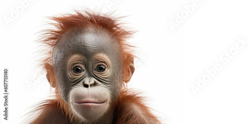 Cute baby orangutan isolated on a white background. Generative AI