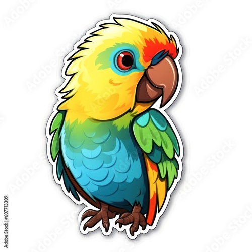 sticker with colorful parrot on a white background, ai tools generated image © whitehoune