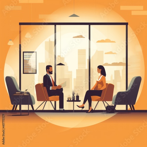 two people on a business interview  modern style illustration  ai tools generated image