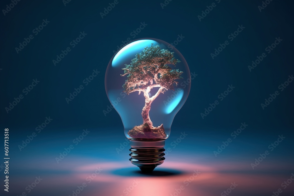 Green environment concept a tree inside a light bulb - Generative AI ...