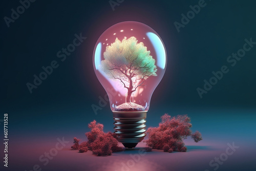 Green environment concept  a tree inside a light bulb - Generative AI