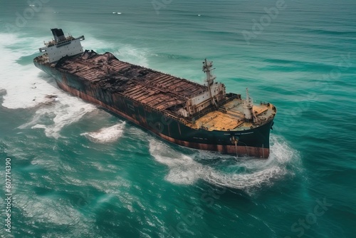 a large cargo tanker crashes at sea, generative AI.