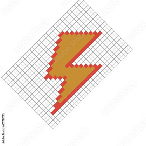 Lightning bolt. Flash icon. 8 bit pixel art. Isolated vector illustration.