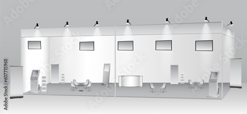 set of realistic trade exhibition stand or white blank exhibition kiosk or stand booth corporate commercial. eps vector