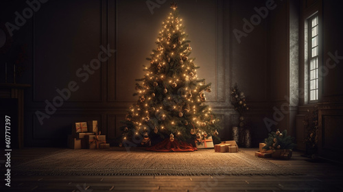 Christmas tree branches with festive balls. Generative Ai © andranik123