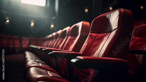 Theatre empty red chairs. Generative Ai
