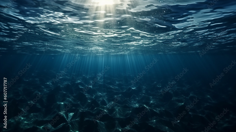 Underwater view with a sunlights. Generative Ai Underwater view with a sunlights. Generative Ai