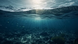 Underwater view with a sunlights. Generative Ai