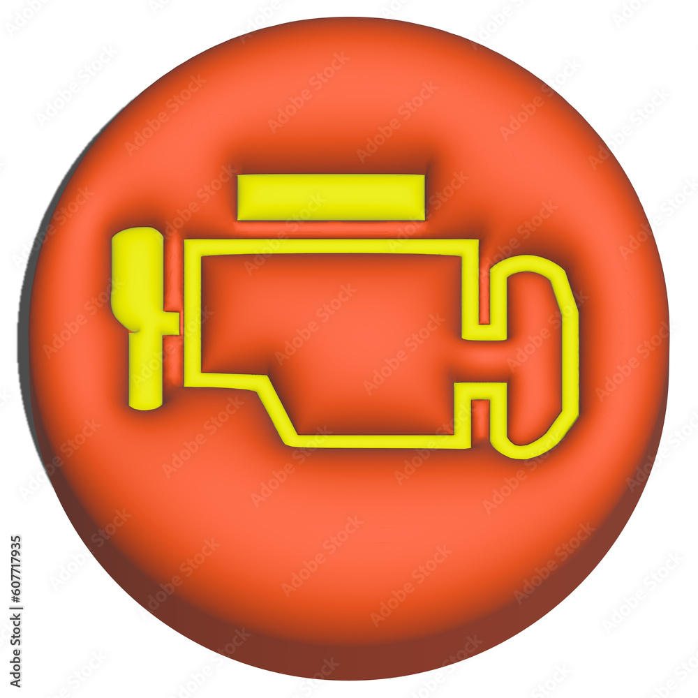 Car warning symbol light 3D icon illustrations, Check Engine or Malfunction Indicator Light (MIL