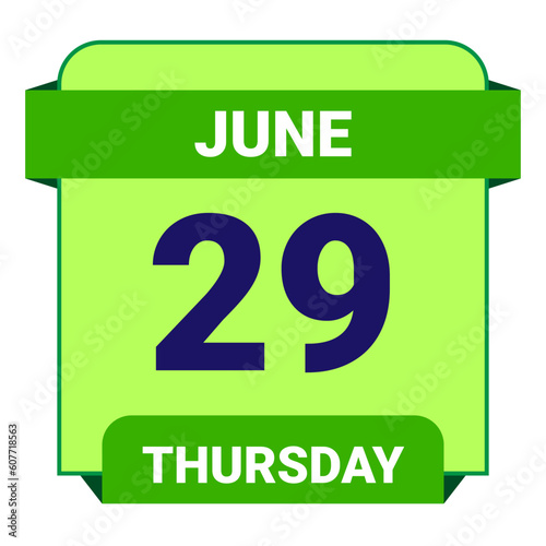 29 June, Thursday. Date template. Useful design for calendar or event promotion. Vector illustration EPS 10 File. Isolated on white background.