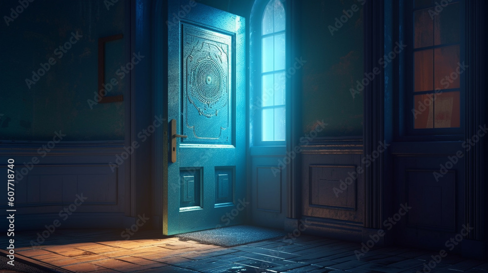 Blue retro door. Generative Ai Blue retro door. Generative Ai