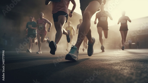 Fotografie, Tablou Group of people running. Generative Ai
