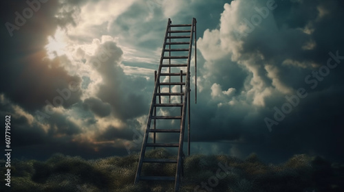 Clouds and ladder. Business and career. Growth. Generative Ai