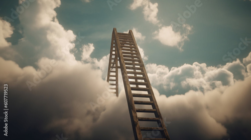 Clouds and ladder. Business and career. Growth. Generative Ai