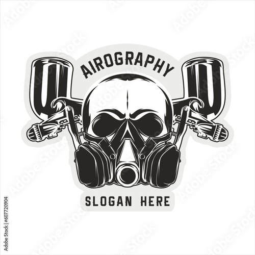 Aerography Black And White Logo Emblem, Paint Respirator Mask And Airbrush Logo