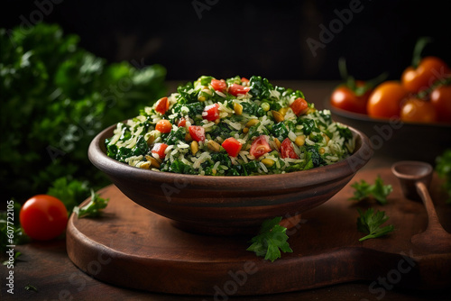 Fresh and Vibrant Tabbouleh Salad: Healthy Mediterranean classic dish. AI generated