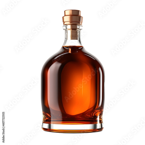 bottle of brandy with golden cap isolated transparent background