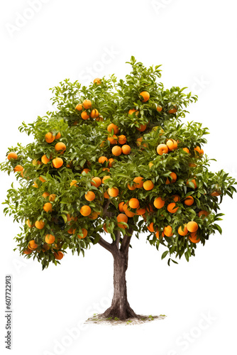 An orange tree isolated on transparent background. Generative AI.