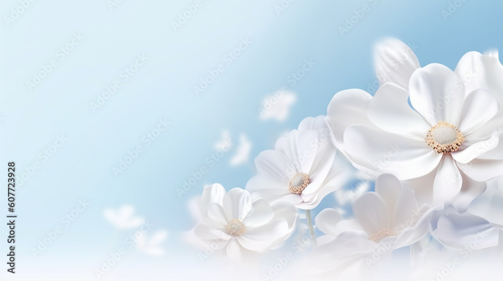 white flowers on blue background with copy space white flowers on blue background with copy space