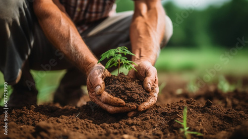 A farmer inspecting the quality of the soil in an organic farm