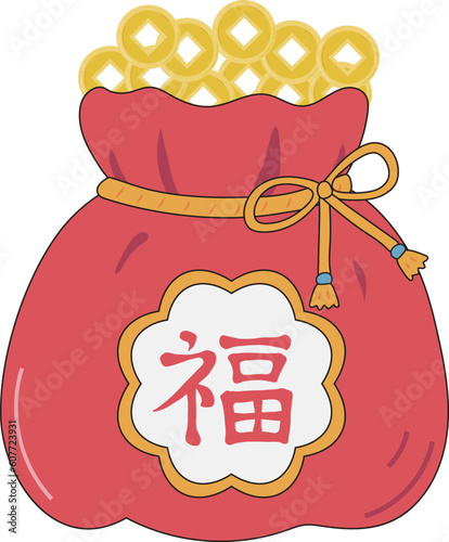 Traditional Red Lucky Bag Gift Illustration Graphic Element Art Card
