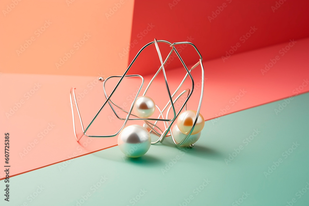 generative ai illustration of paperclip earrings with pearl accents on background generative ai illustration of paperclip earrings with pearl accents on background