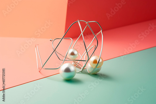 generative ai illustration of paperclip earrings with pearl accents on background