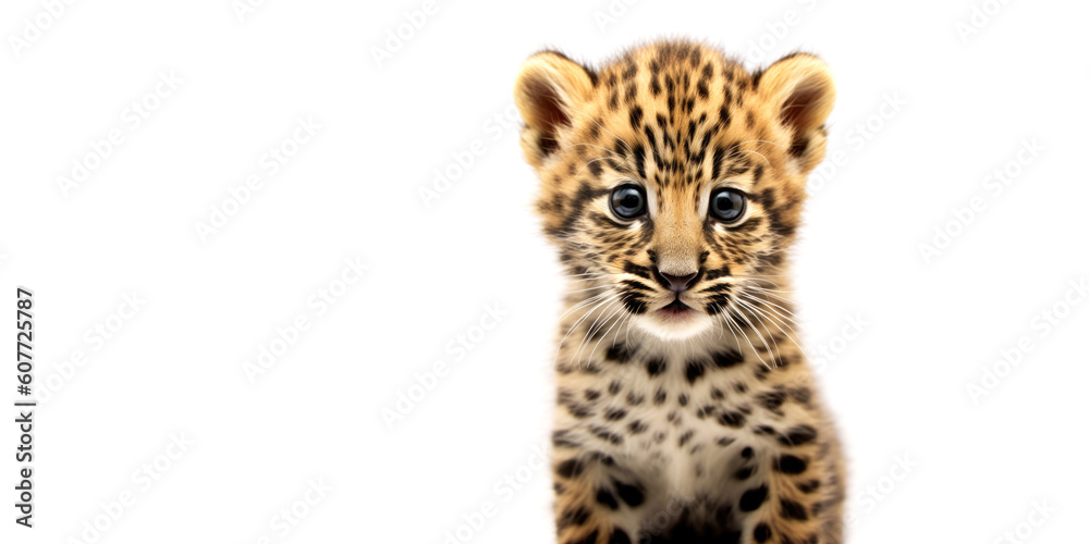 Cute baby leopard isolated on a white background. Generative AI Cute baby leopard isolated on a white background. Generative AI