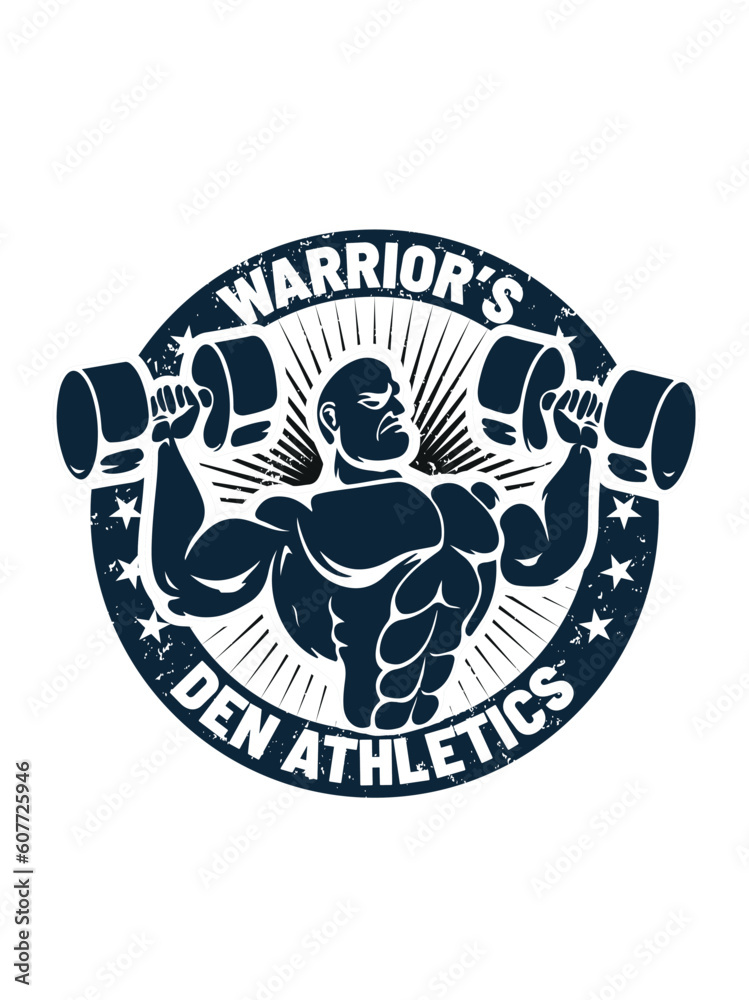 Warrior's den athletics, Fitness t shirt design (fitness t-shirt, vintage t- shirt design, vector design) Stock Vector