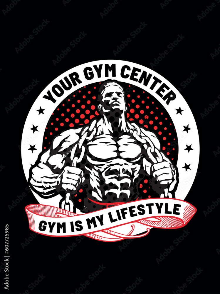 Your gym center gym is my lifestyle, Fitness t shirt design (fitness t-shirt,  vintage t-shirt design, vector design) Stock Vector
