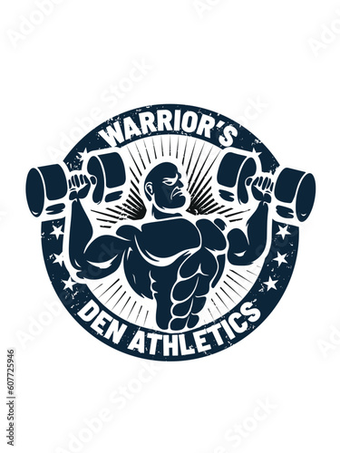 Warrior's den athletics, Fitness t shirt design (fitness t-shirt, vintage t-shirt design, vector design)