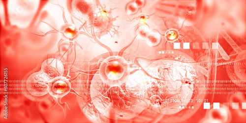 Human nerve cells on modern technology background. 3d illustration