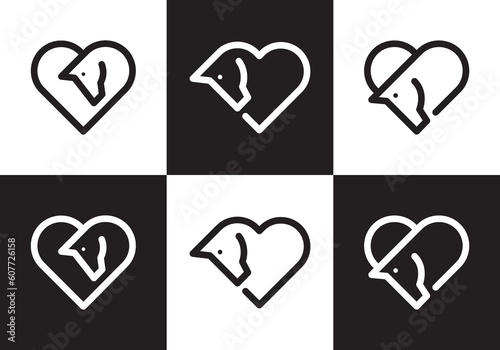 horse care logo design. love with horse head symbol vector