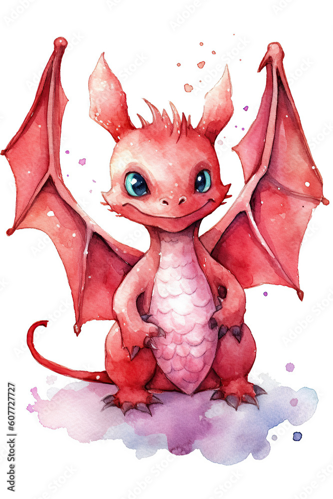 Baby Dragon watercolor clipart cute isolated on white background Stock ...