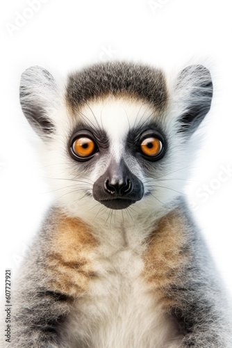 Cute baby lemur isolated on a white background. Generative AI