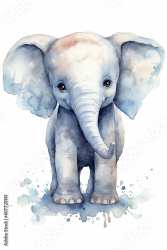 Baby elephant watercolor clipart cute isolated on white background