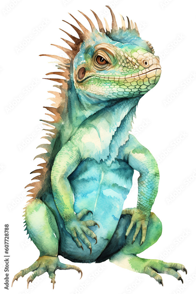 Obraz premium Basilisk Chameleon watercolor clipart cute isolated on white background