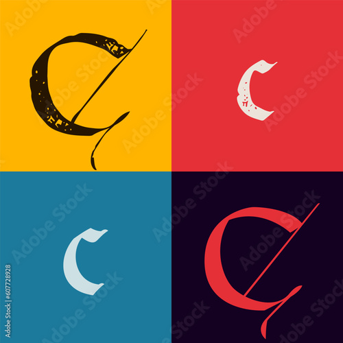 Gothic style letter C logo. Calligraphy uppercase and lowercase letters. Antique vintage blackletter vector set.