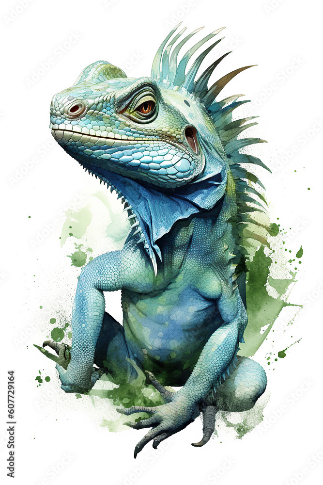 Fototapeta premium Basilisk Chameleon watercolor clipart cute isolated on white background