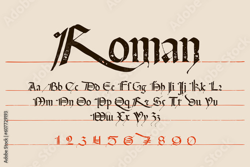 Gothic style alphabet. Calligraphy uppercase and lowercase letters. Antique vintage blackletter vector set.