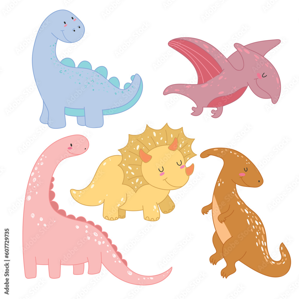 Set of little cute dinos. Vector illustration. Set of little cute dinos. Vector illustration.