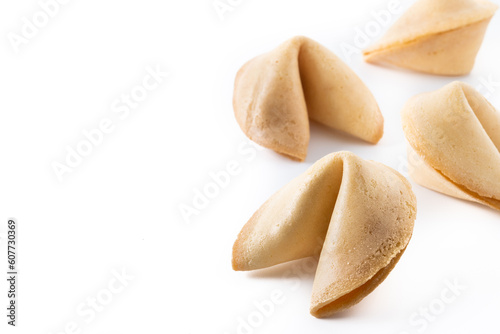 Traditional fortune cookies isolated on white background. Copy space