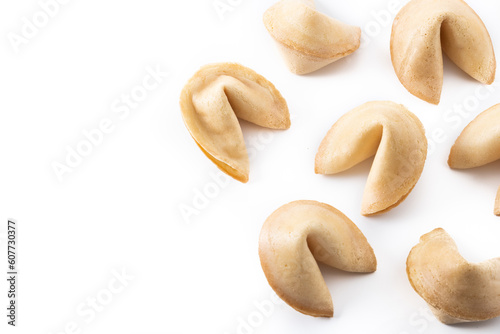 Traditional fortune cookies isolated on white background. Copy space