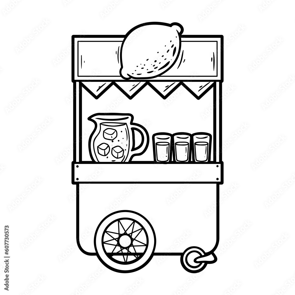 Lemonade drink stand food handdrawn outline sketch illustration Stock